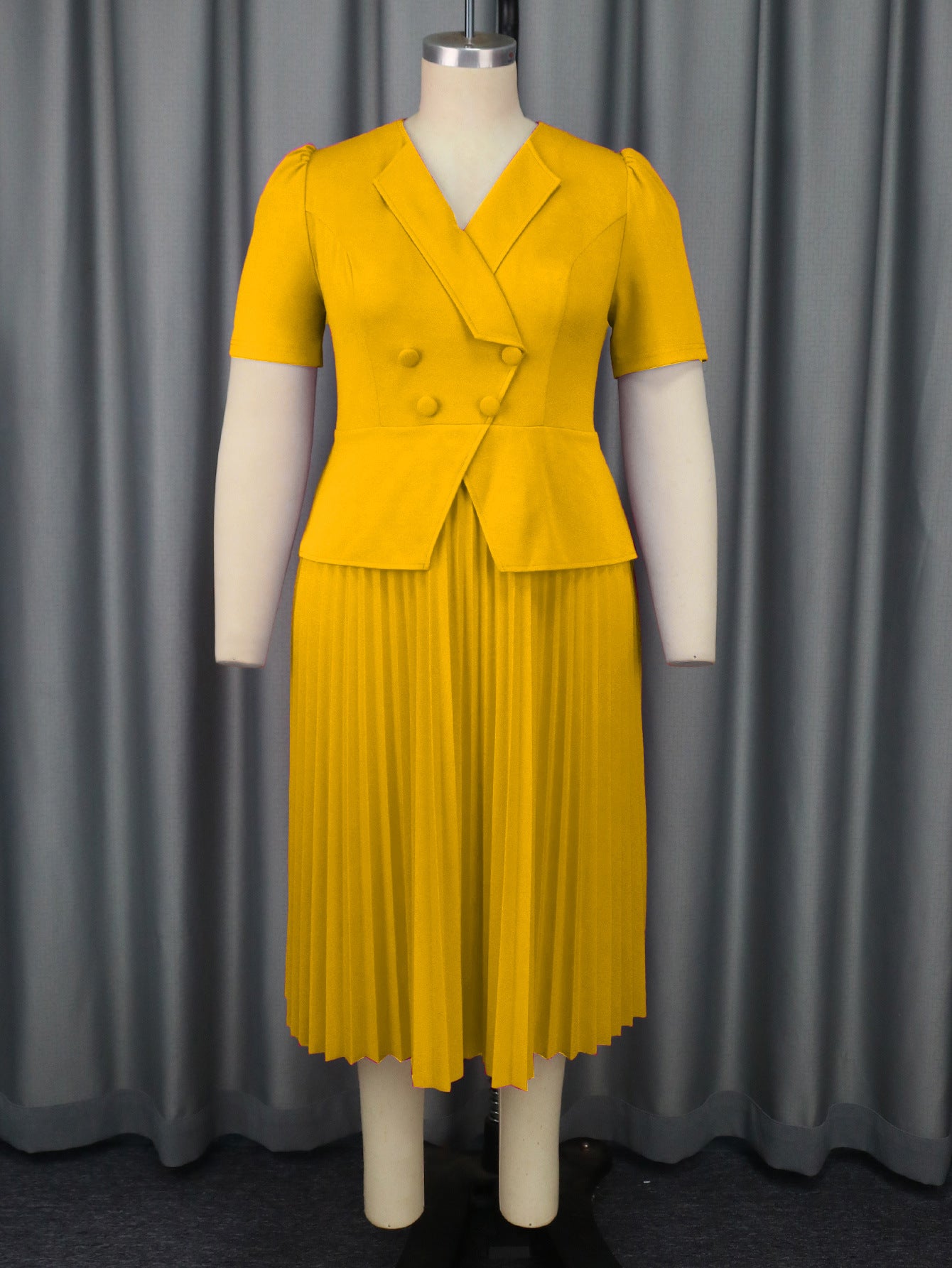 Collar Pleated Elegant Style High Waist Dresses