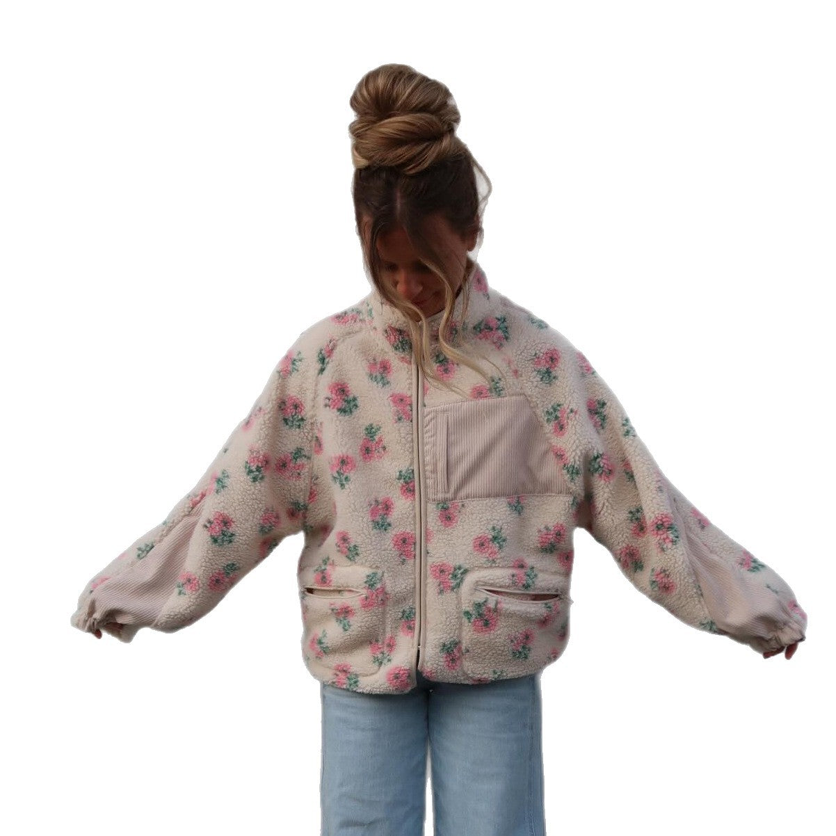 Women's Printed Zipper Loose Casual Style Warm Coats