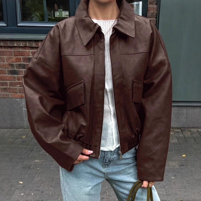 Women's Retro Old Money Style Brown Leather Jackets