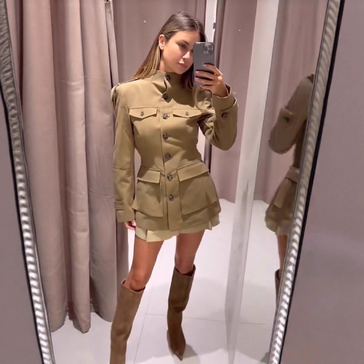 Women's Fashion Autumn Street Retro Style Solid Color Jackets