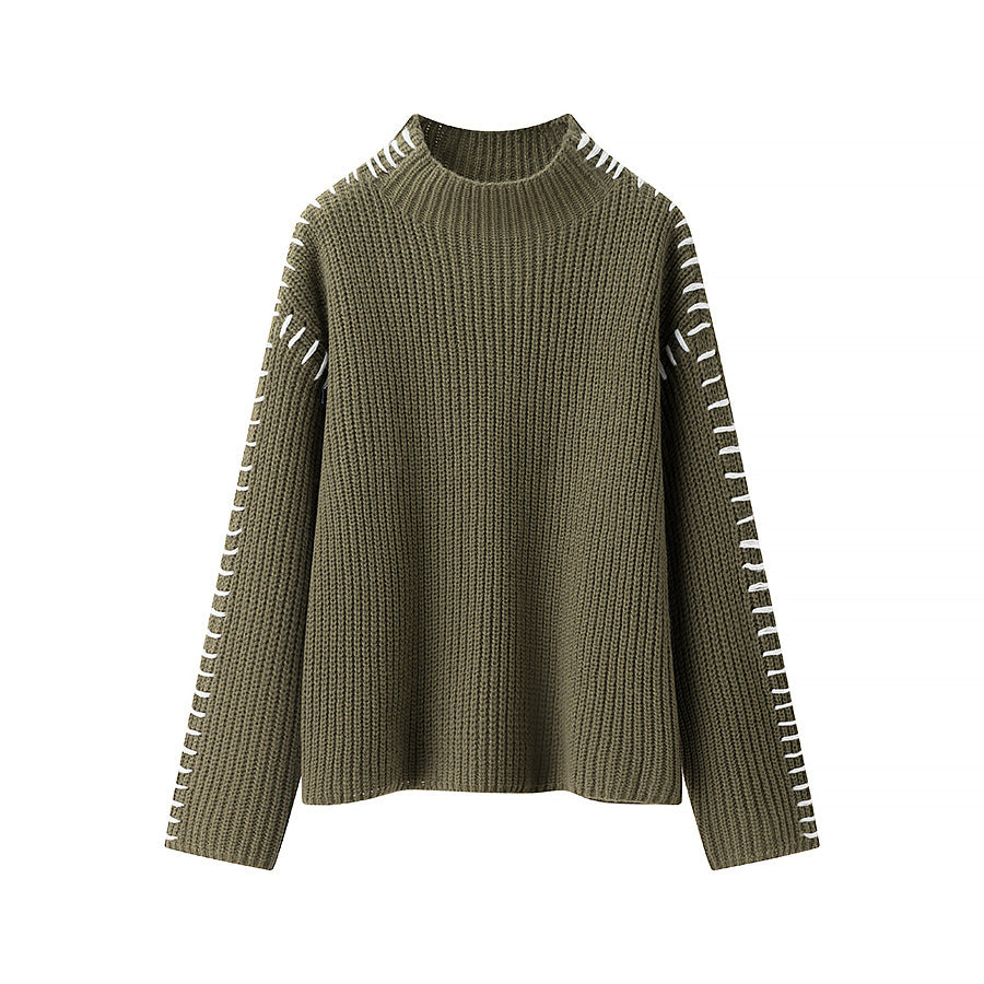 Women's Outer Wear Round Neck Warm Color Contrast Knitwear