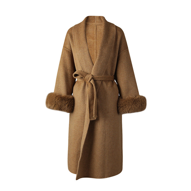 Women's Fox Fur Double-sided Wool Overcoat Winter Coats