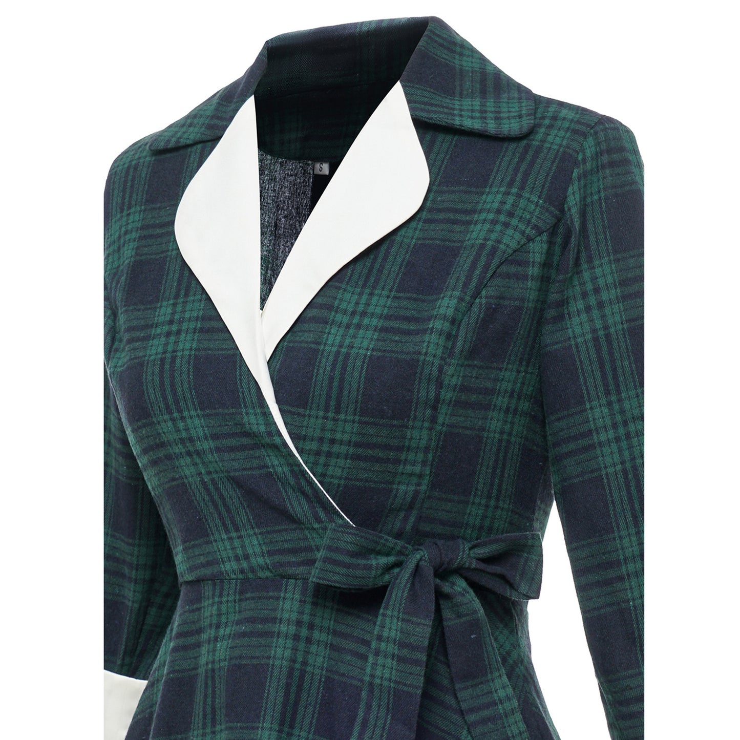 Green Plaid Swing Puffy Long Sleeve Dresses