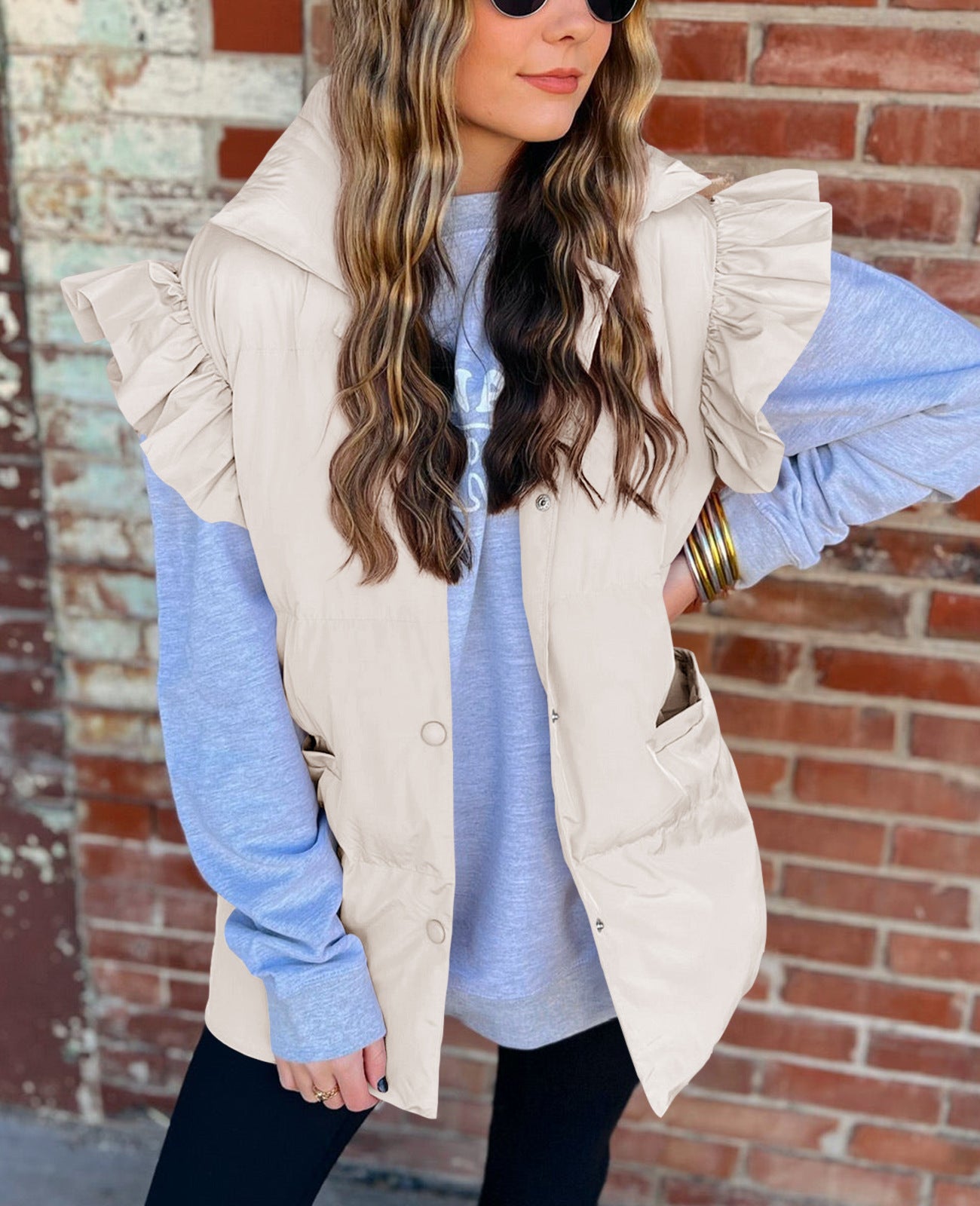 Pockets Flying Sleeves Elegant Stand Collar Vests