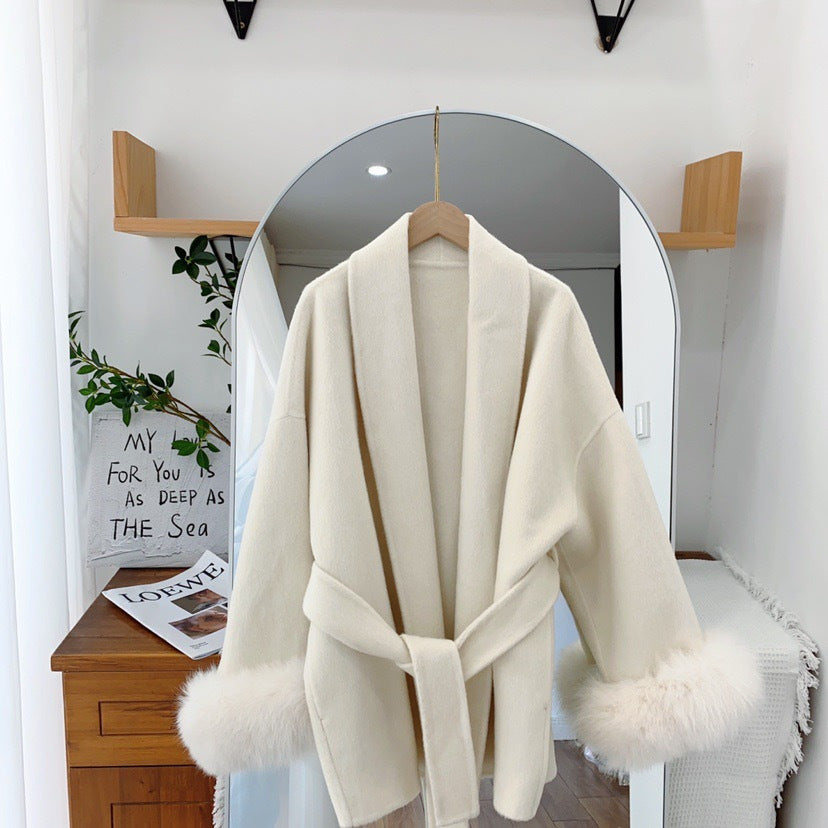Women's Fox Fur Double-sided Wool Overcoat Winter Coats