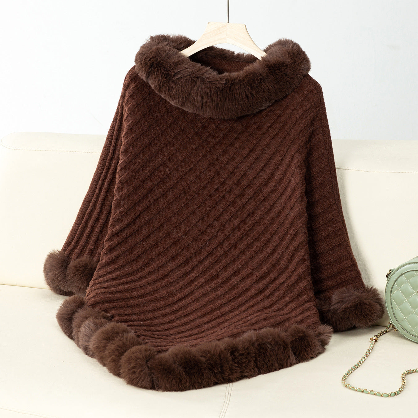 Women's Color Fur Collar Pullover Thick Retro Plaid Knitwear
