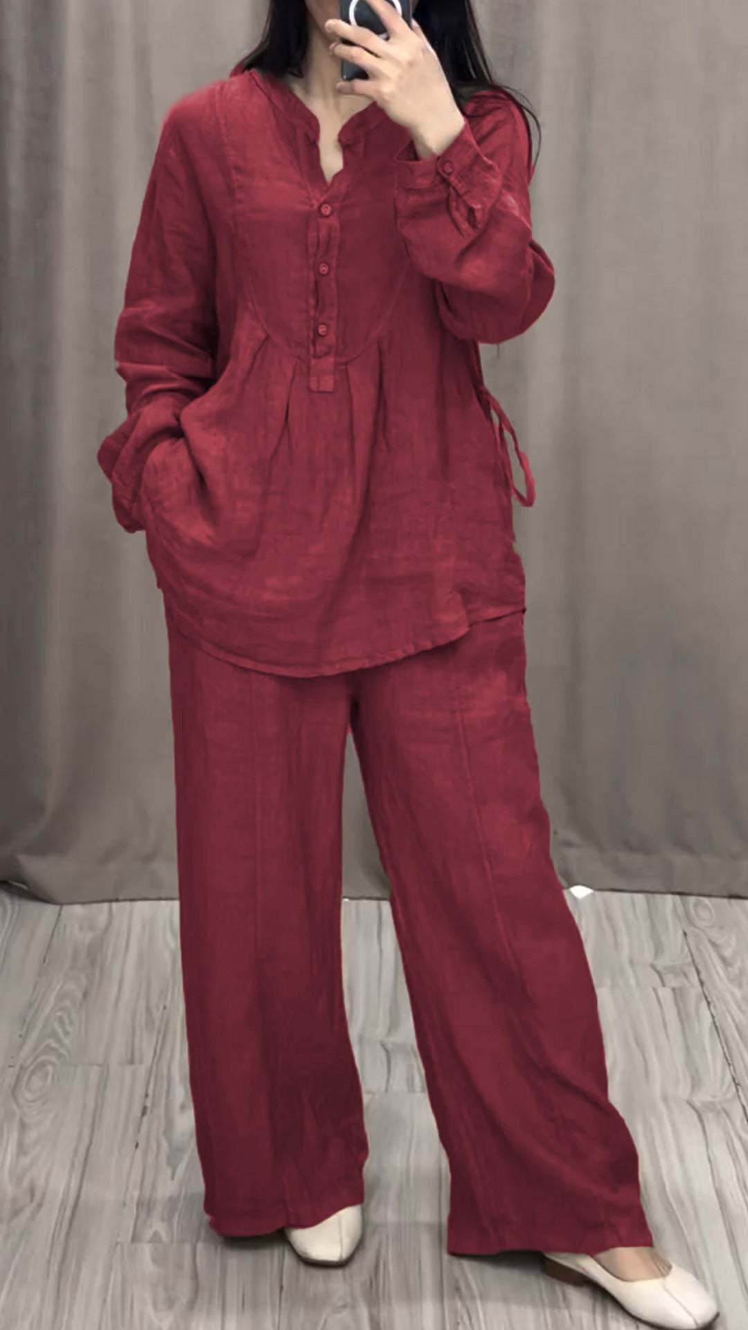 Cotton Linen Long Sleeve Half Pleating Wide Cardigans
