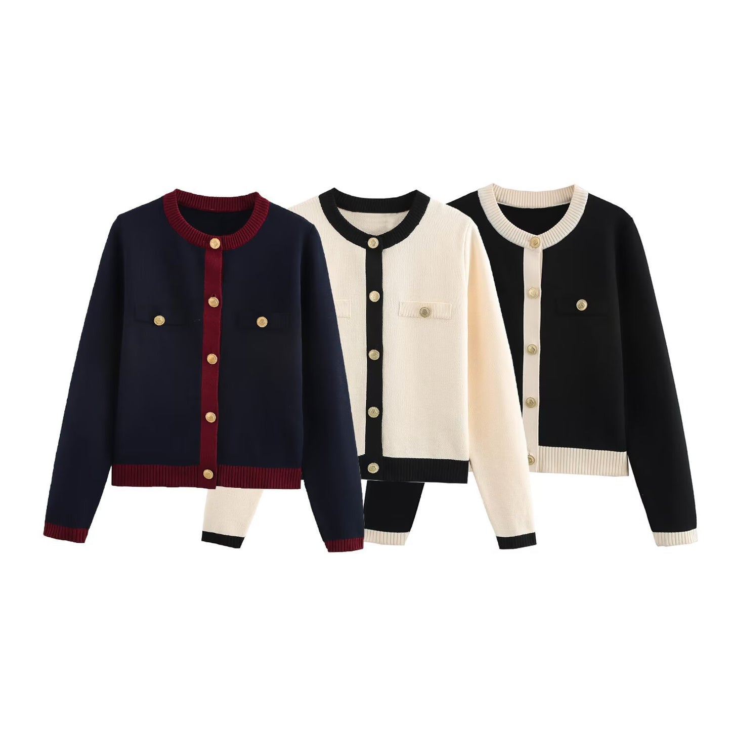 Women's Summer Versatile Contrast Color Gold Breasted Knitwear