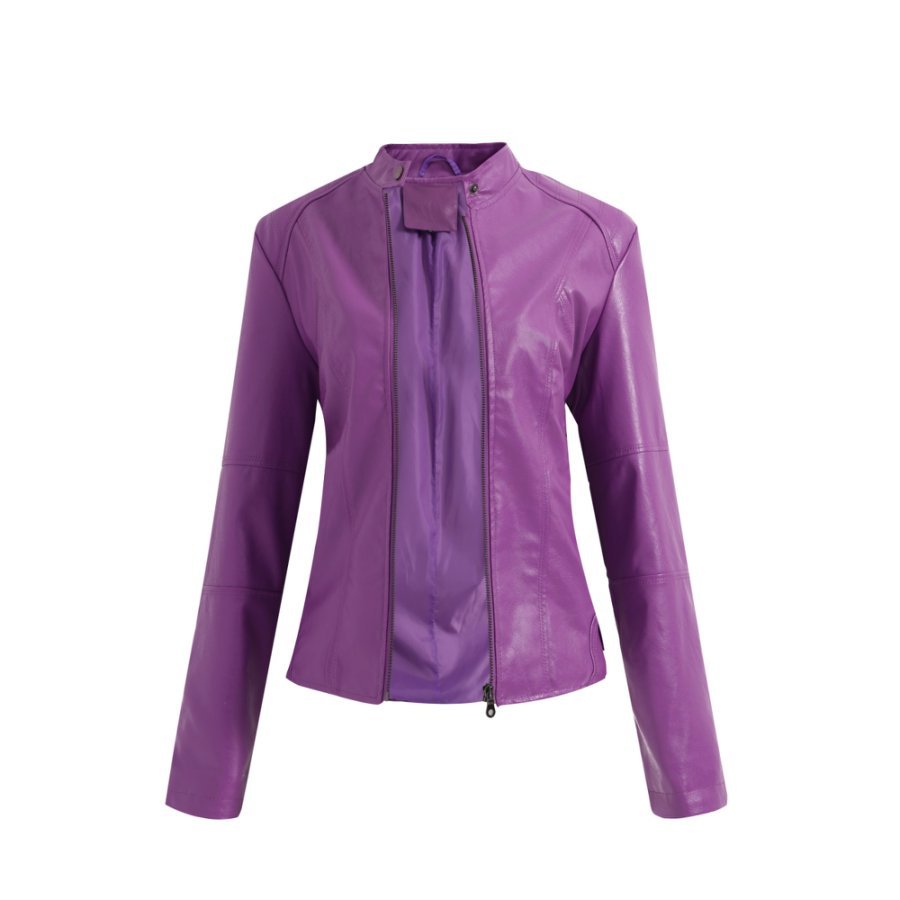 Women's European Leather Motorcycle Stand Collar Elegant Jackets