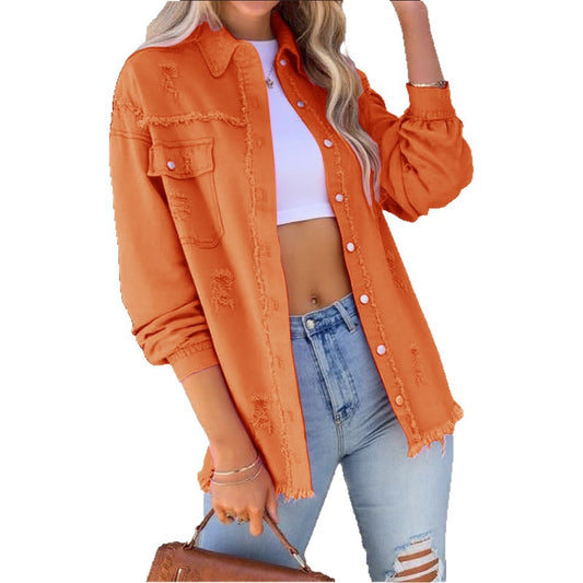 Pretty Russia Denim With Hole Loose Jackets