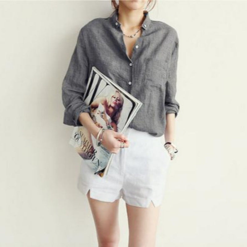 Women's Linen Shirt Long Sleeve Loose Thin Blouses