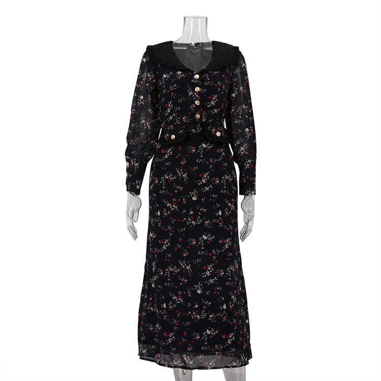 Women's Long Sleeve Retro French Dress Temperament Dresses