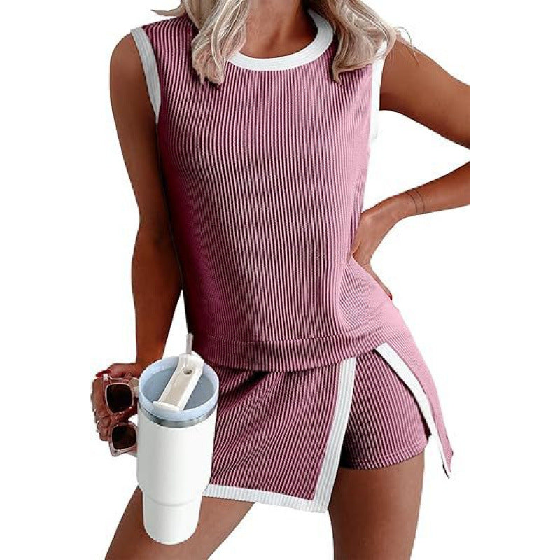 Women's Twist Strip Round Neck Loose Elastic Fashion Casual Suit