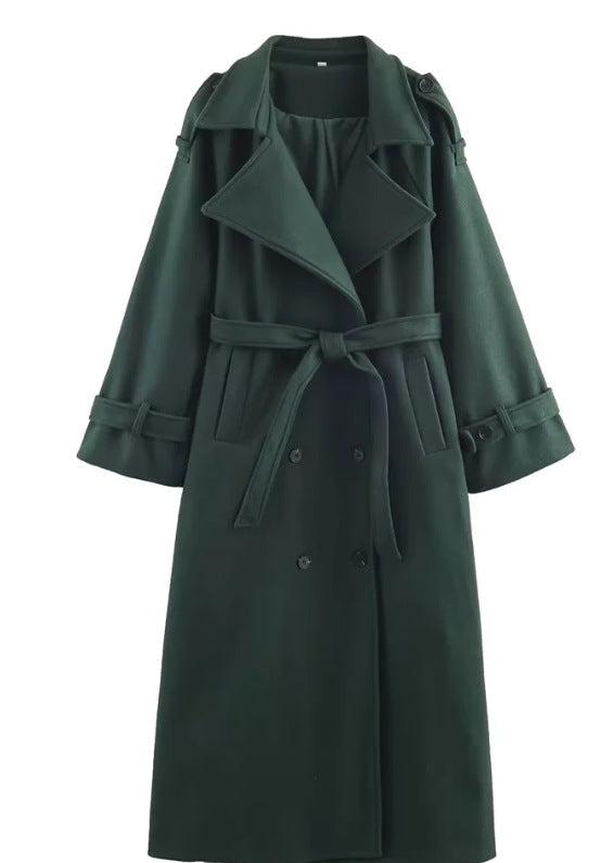 Women's Fashion Casual With Belt Long Woolen Coats