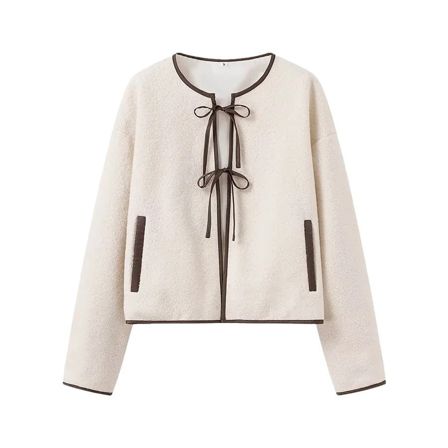 Women's Fashion Round Neck Bowknot Temperament Leisure Coats