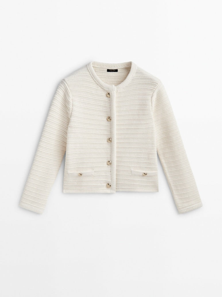 Autumn Elegant Buckle Striped Classic Style Knitwear
