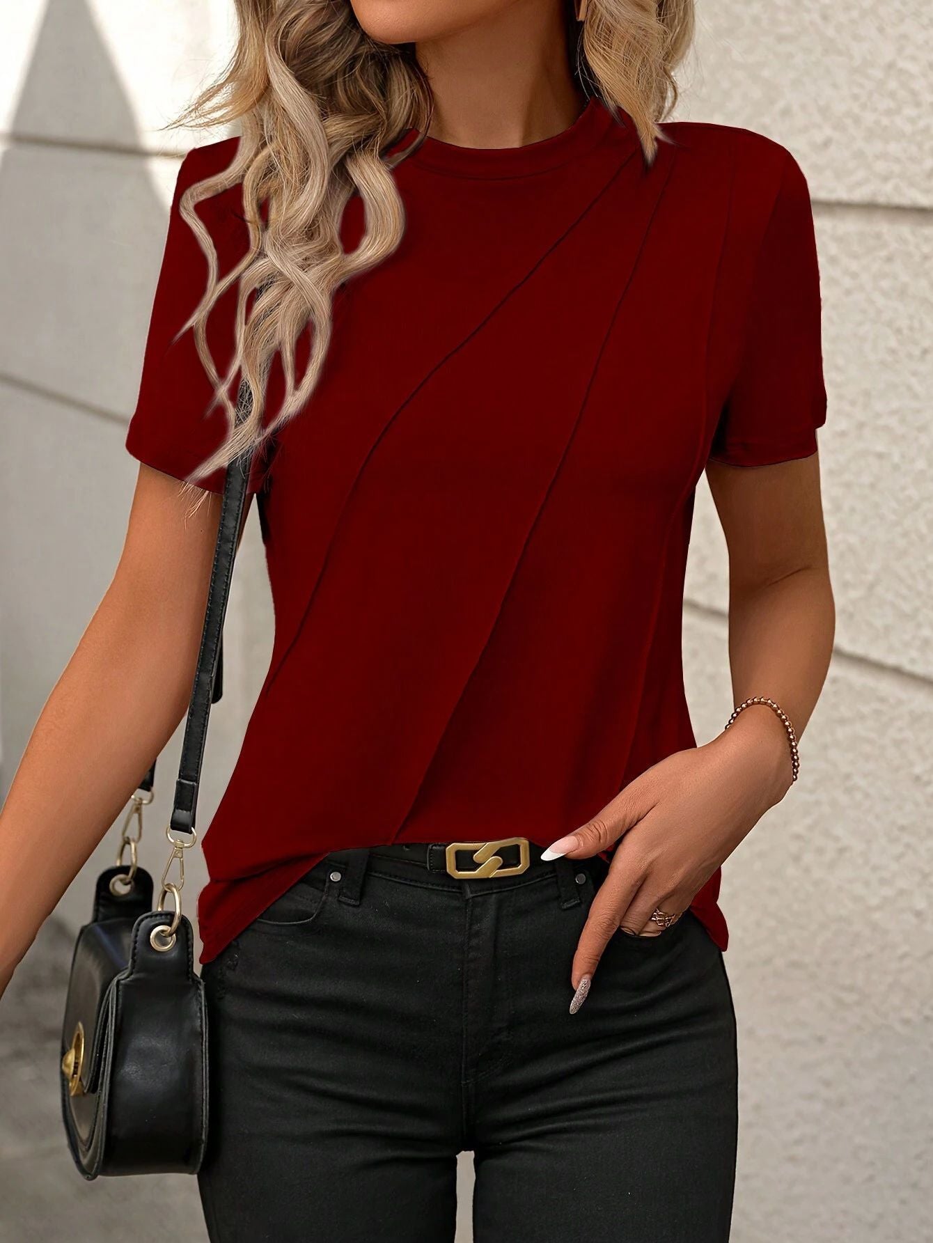 Women's Solid Color Round Neck Sleeves Loose Blouses