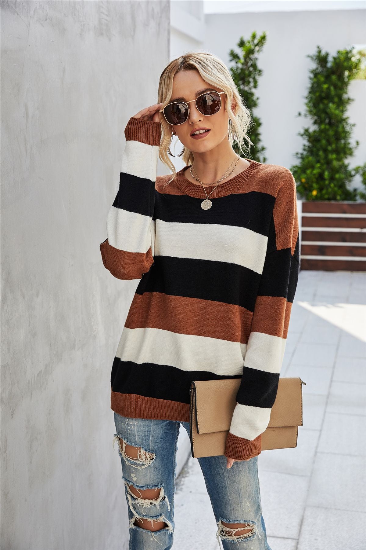 Graceful Women's Striped Bottoming Shirt For Sweater