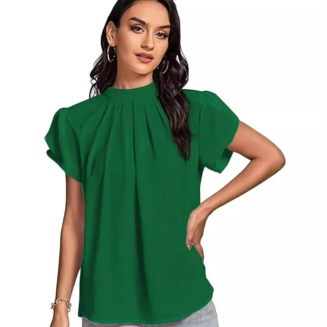Women's Pleated Wrap Sleeve Arc Lock Hole Blouses