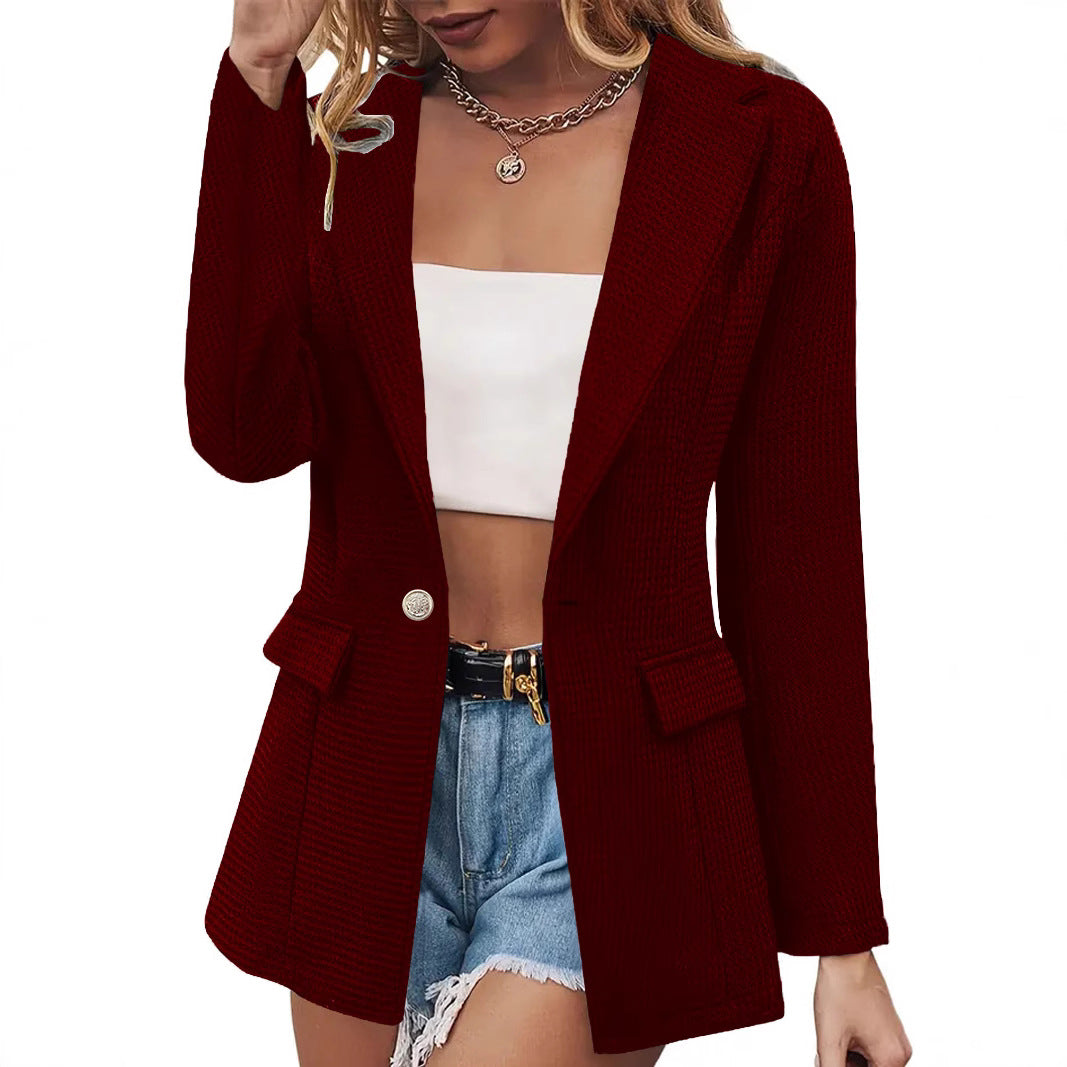 Women's Faux Pocket Casual Fashion Long Sleeve Solid Color Blazers