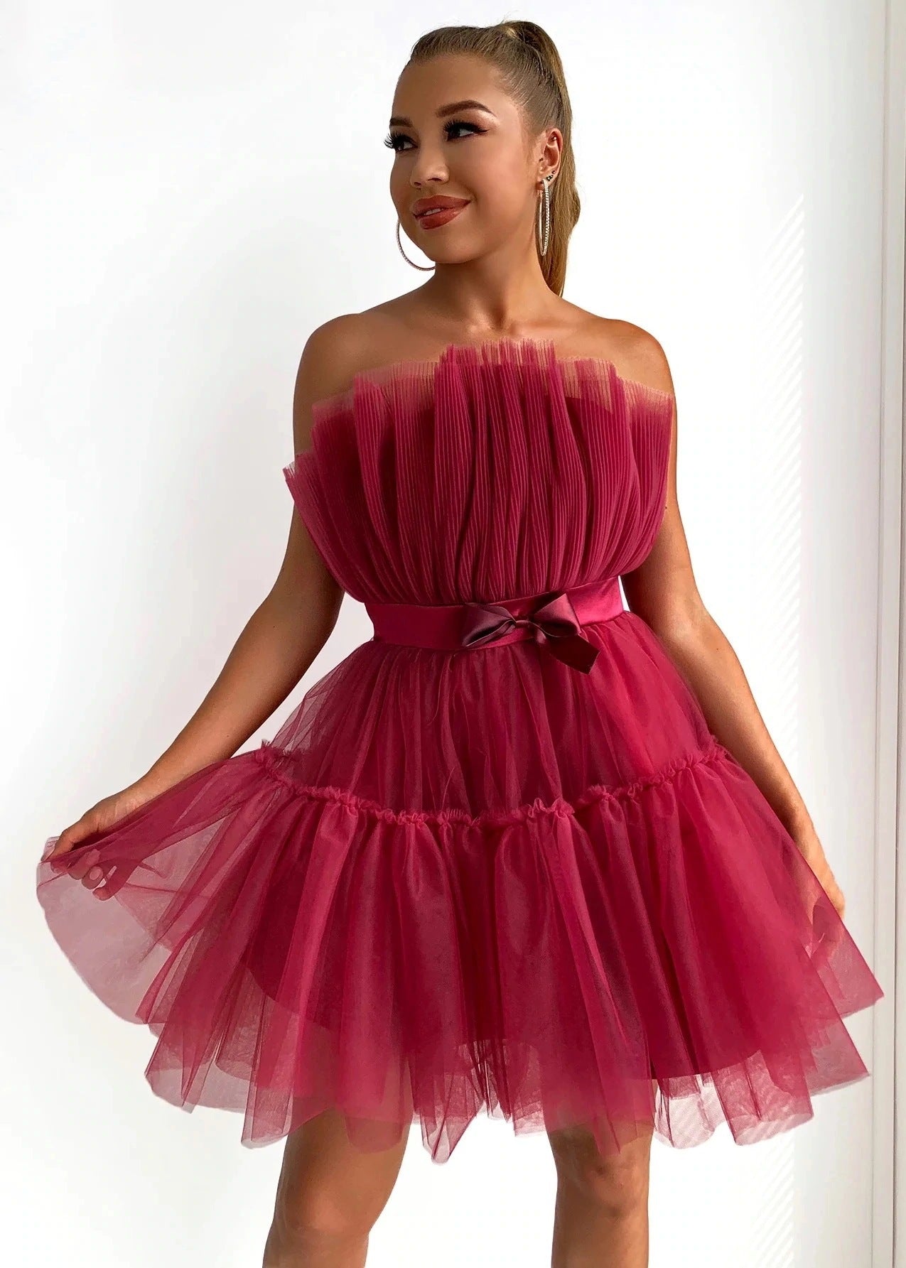 Tube Mesh Graceful Bow Pettiskirt Dress Tops