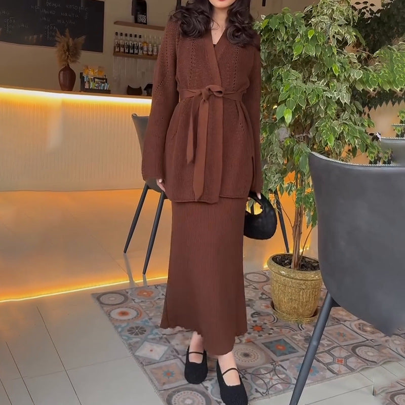 Women's Winter Solid Color Graceful Fashionable Set Sweaters