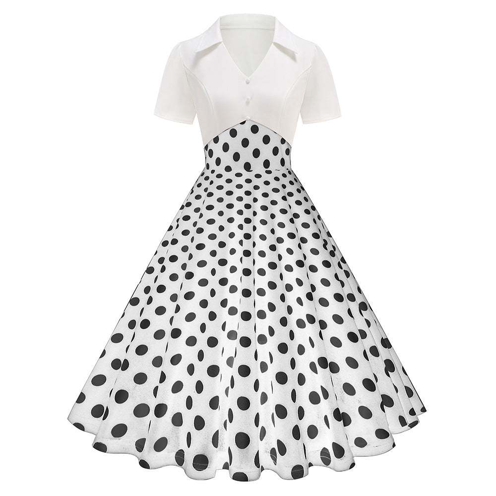 Women's Dress For Polka Dot Stitching Retro Dresses