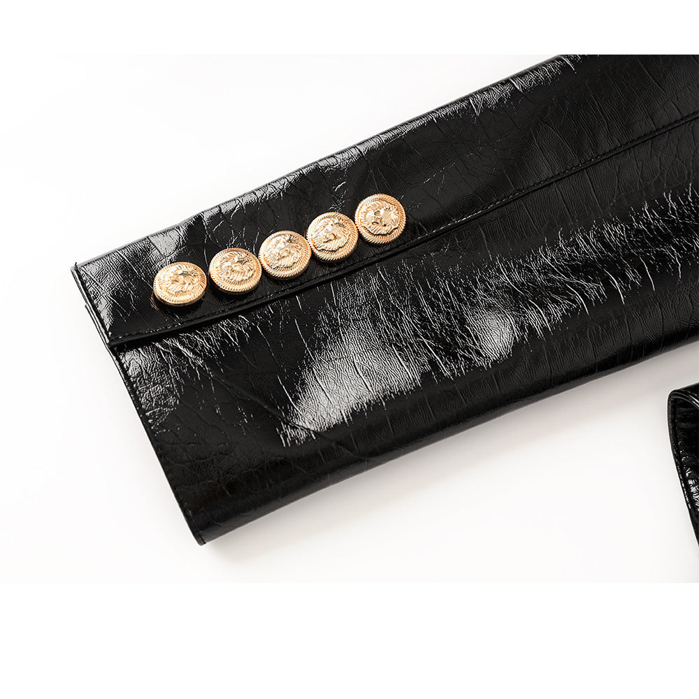 Leather Glossy Shrug Slim Fit Small Blazers