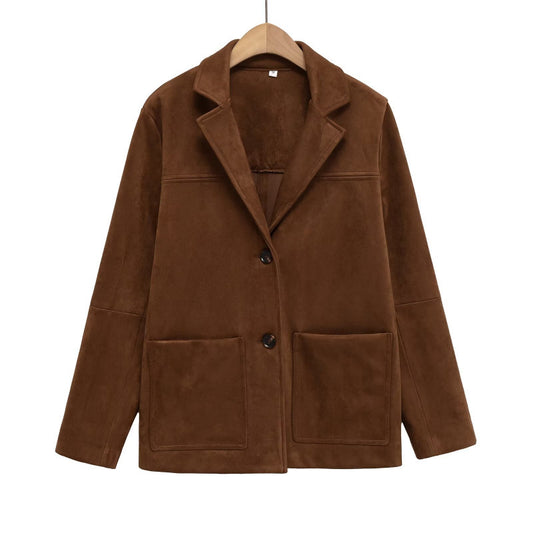 Women's Suede Loose Casual Long Sleeves Blazers
