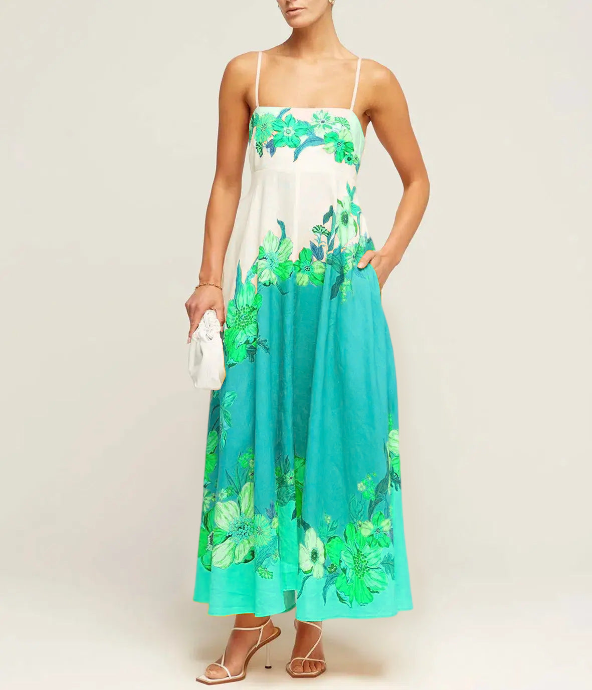 Women's Sling Temperament Printed High Waist Big Dresses