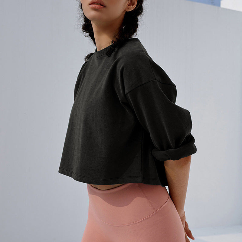 Women's Hot Short-sleeved T-shirt Summer Pure Cotton Solid Color Navel Blouses