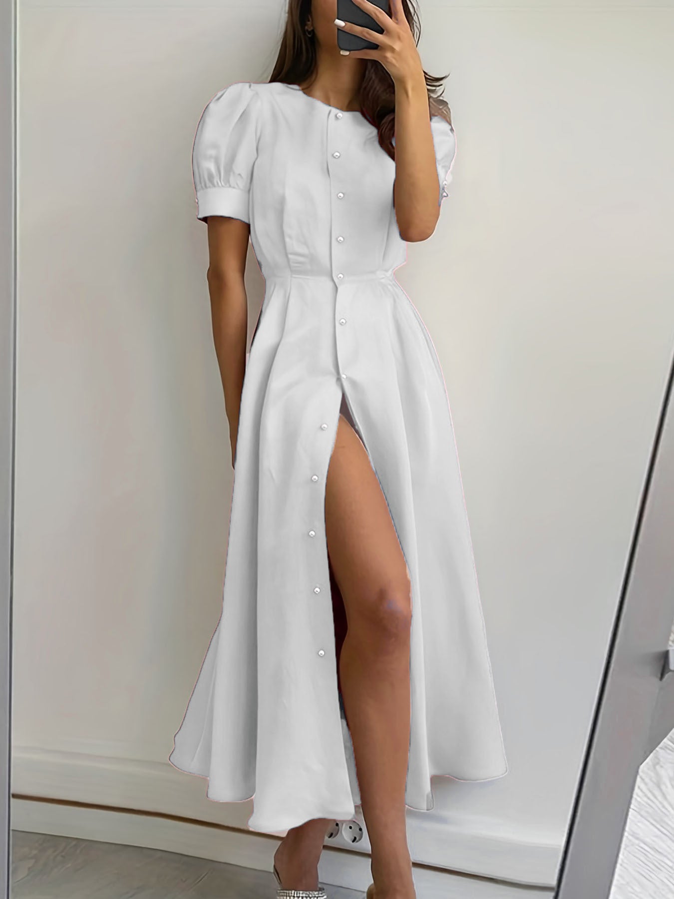 Solid Color Elegant Slim High Waist Dresses