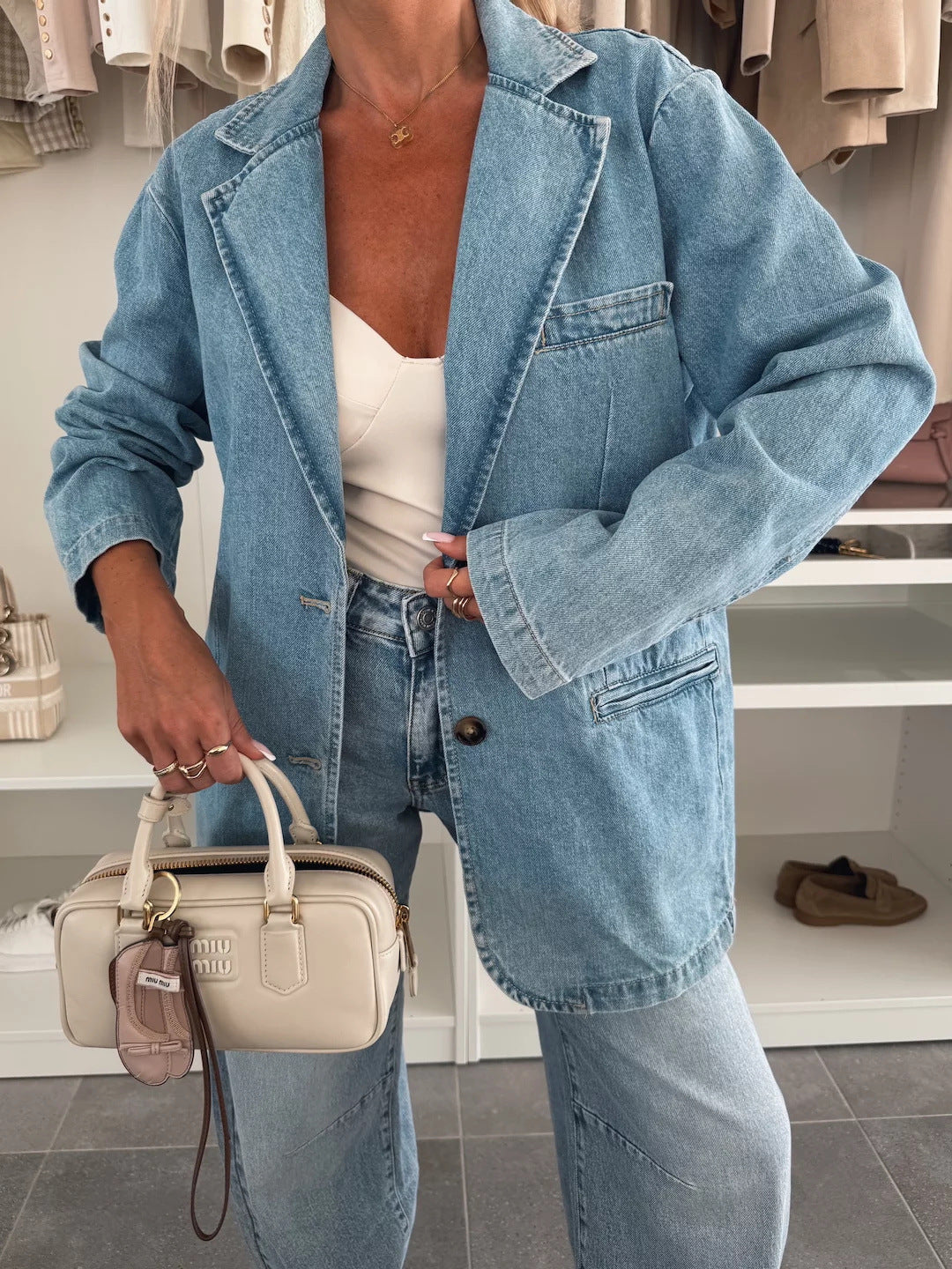 Women's Fashion Casual Loose Washed-out Blue Denim Jackets