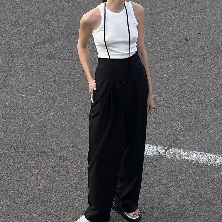 Women's Black Mopping Loose High Waist Commuter Suits
