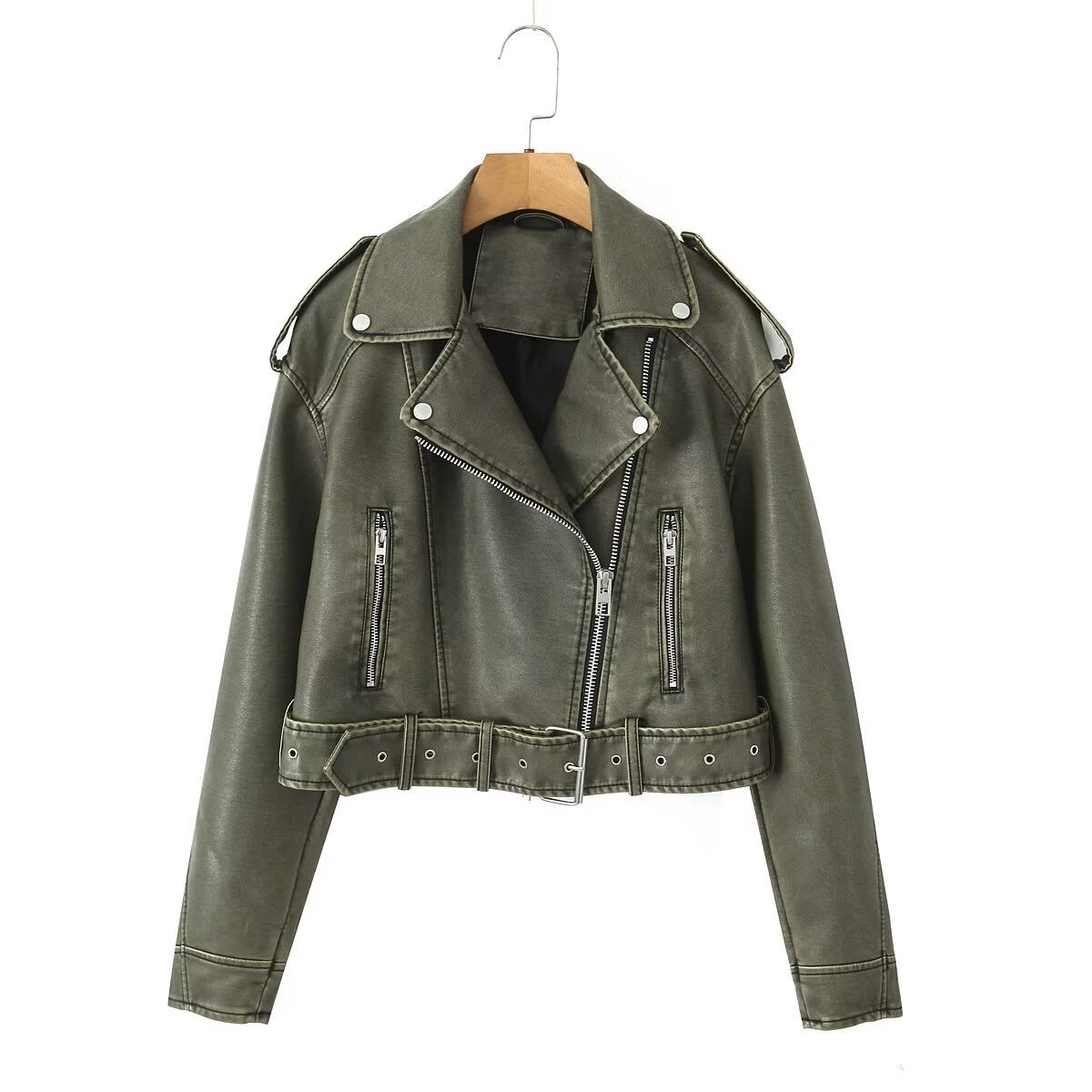 Women's Autumn Street Fashion Wash Imitation Leather Jackets