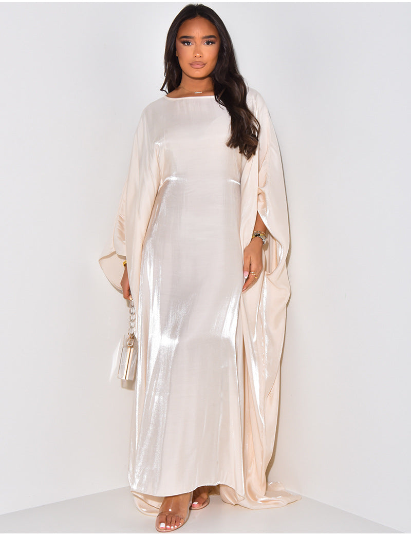 Women's Satin Casual Large Swing Dress Batwing Dresses