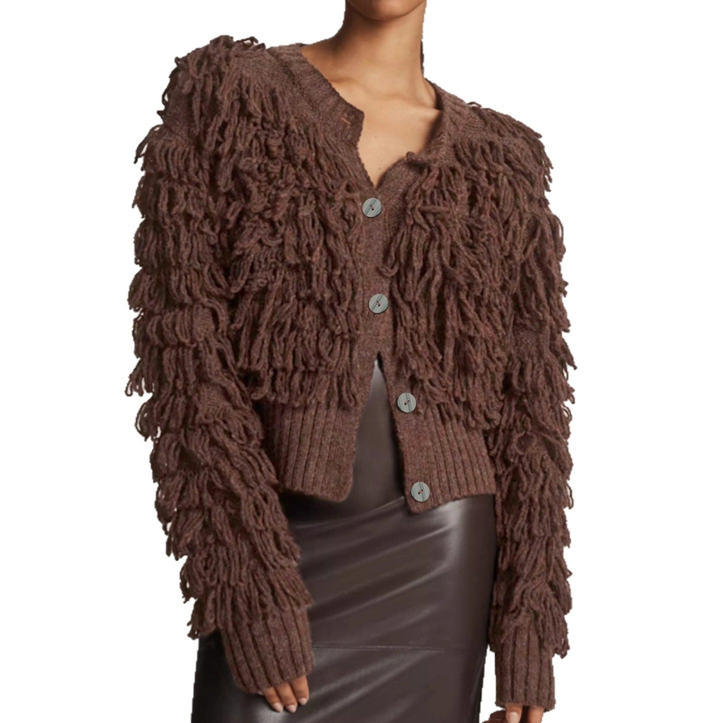 Women's Source Knitted Button Ring Tassel Knitwear