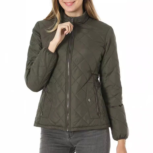 Women's Quilted Zipped Stand Collar Padded With Coats