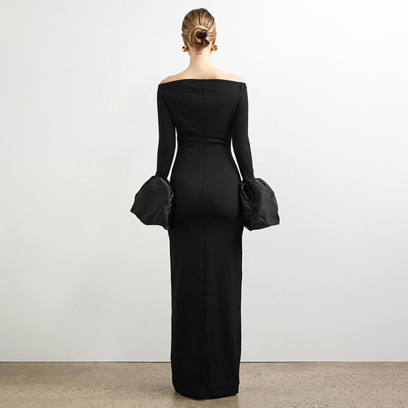 Women's Fashion Puffed Sleeves Long Sleeve Slim Dresses