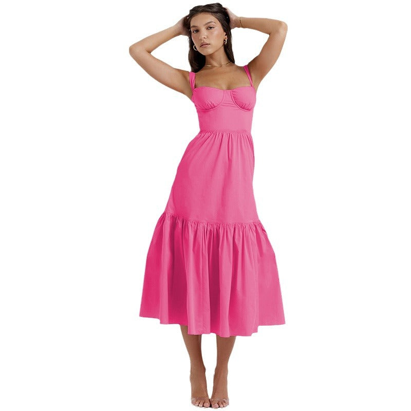 Women's Spicy Style Sling Solid Color Swing Floral Dresses