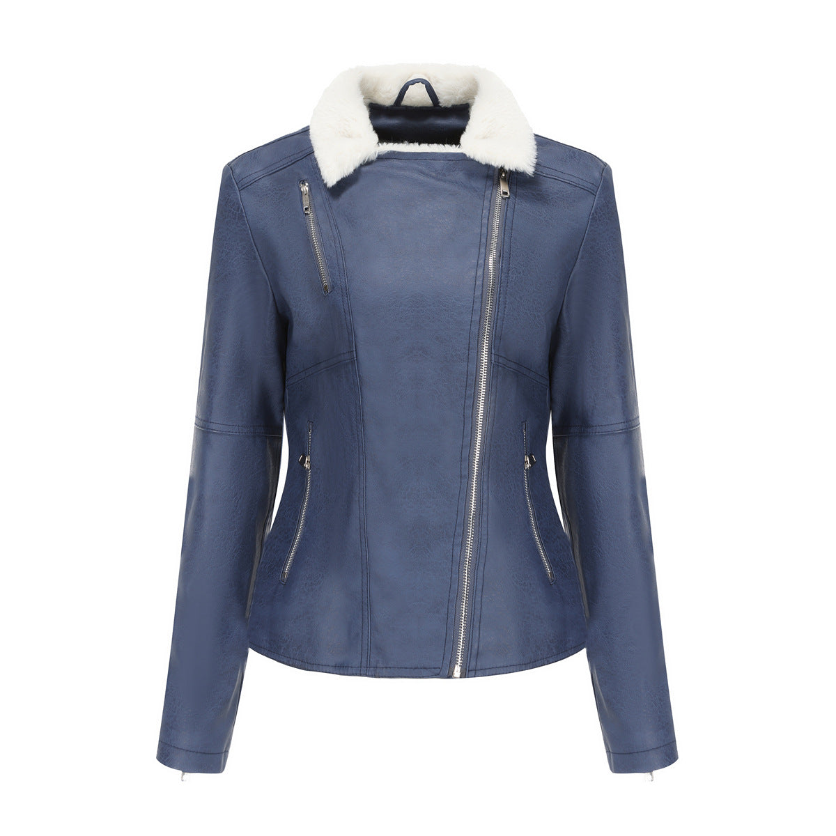 Women's Fur Integrated Leather Fleece-lined Long Sleeve Jackets