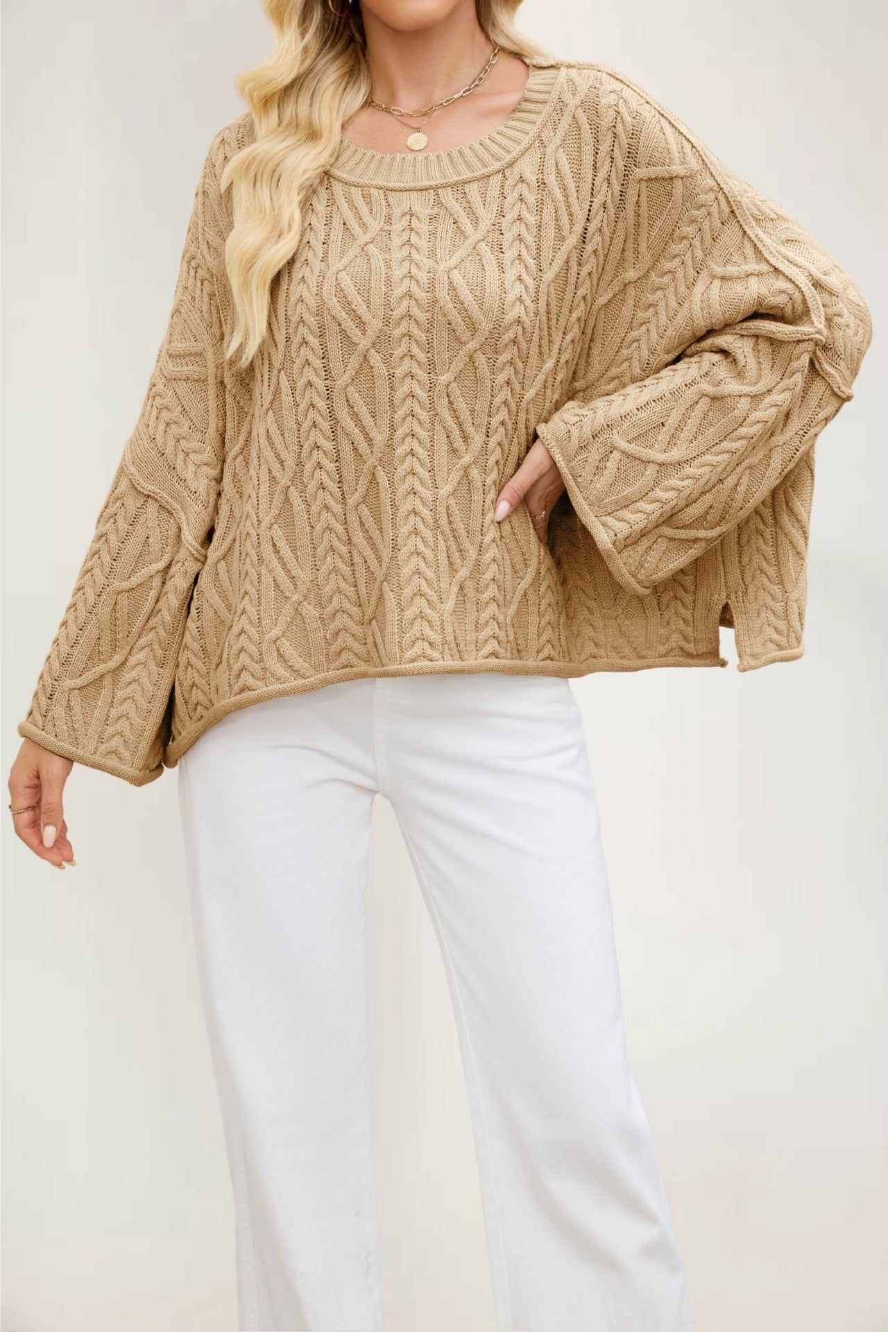 Women's Glamorous Cable Loose-fitting Solid Color Sweaters