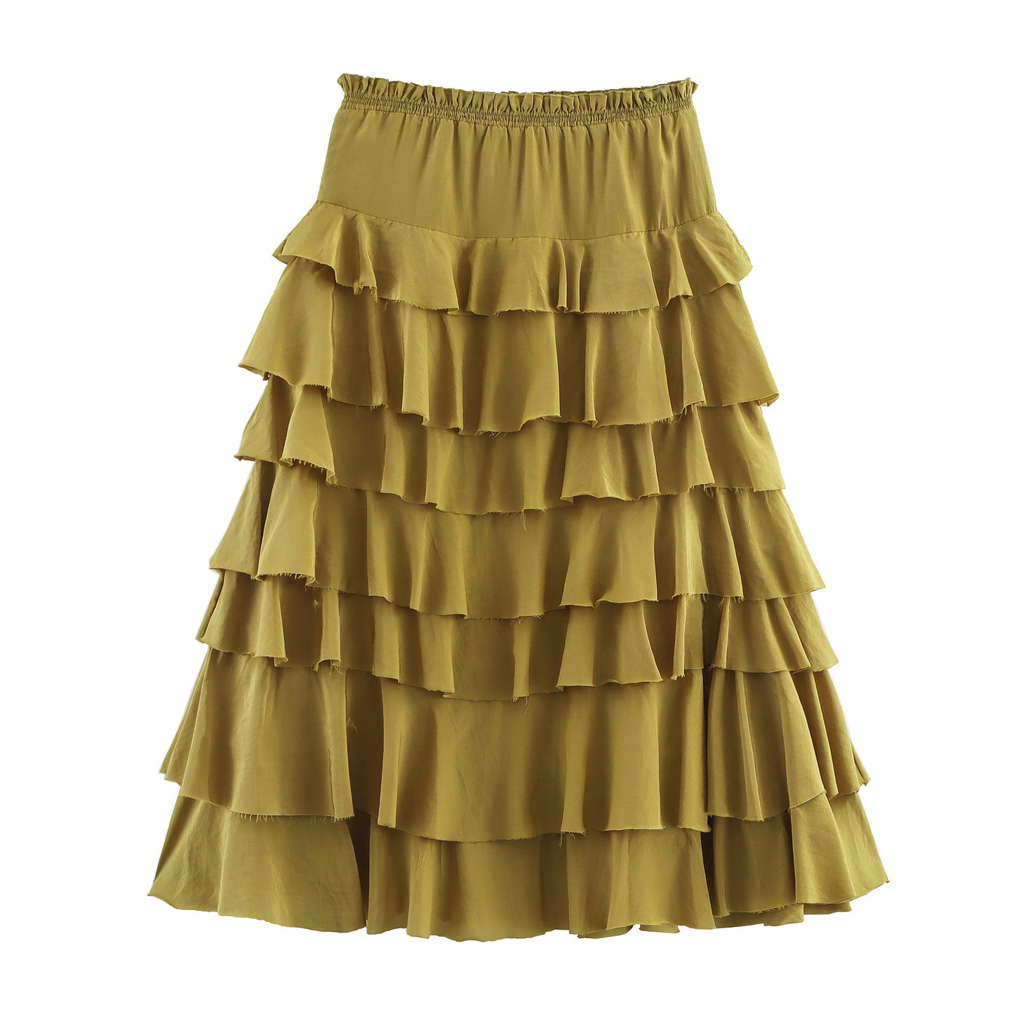 Series Laminated Decoration Solid Color Midi Skirts
