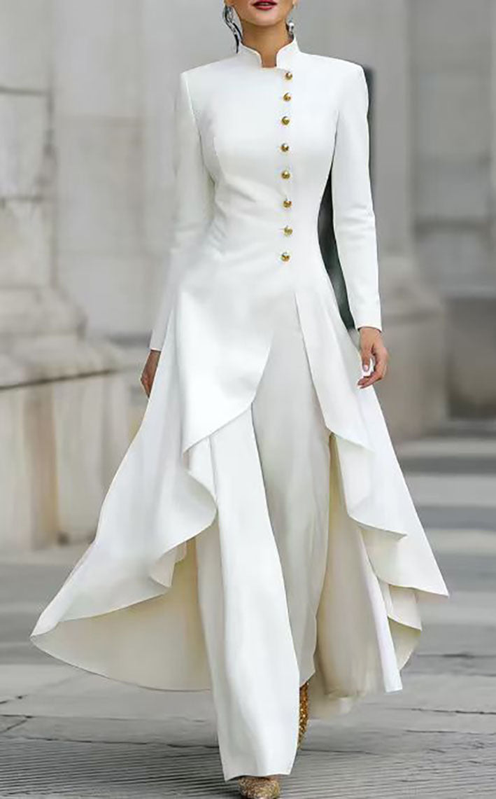 Style Turtleneck Fake Button Solid Color Elegant Fashion Casual Suit