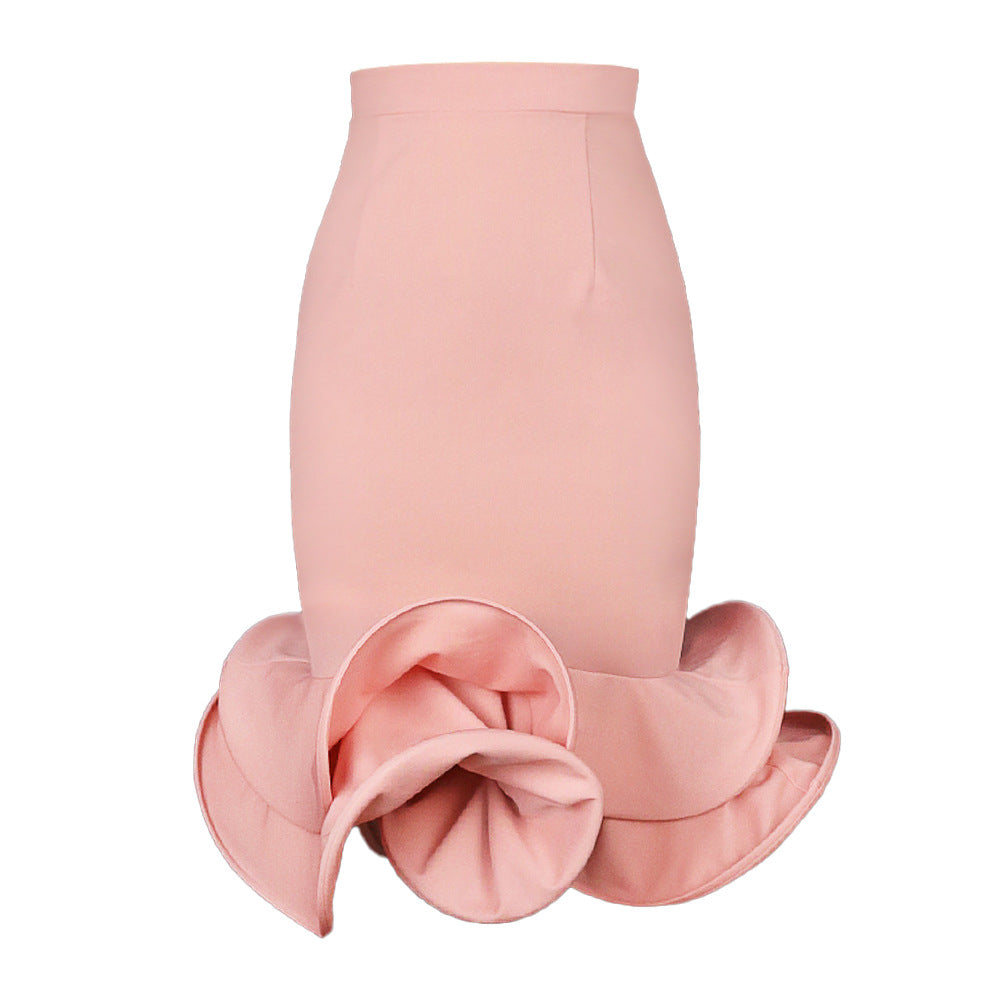 Women's Mermaid Elastic Pink Irregular Ruffled Elegant Skirts
