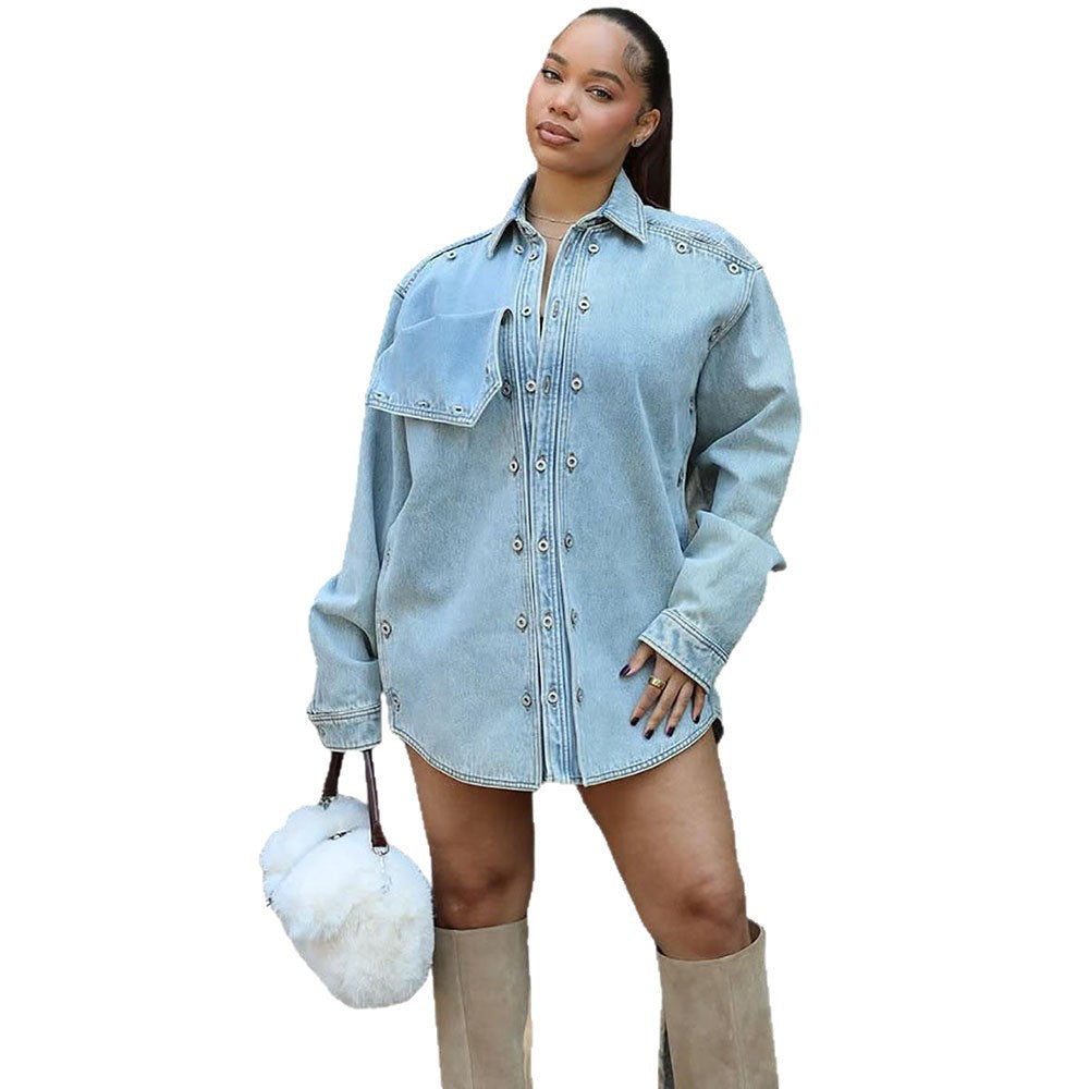 Women's Denim Loose Patch Design Sense Long Jackets