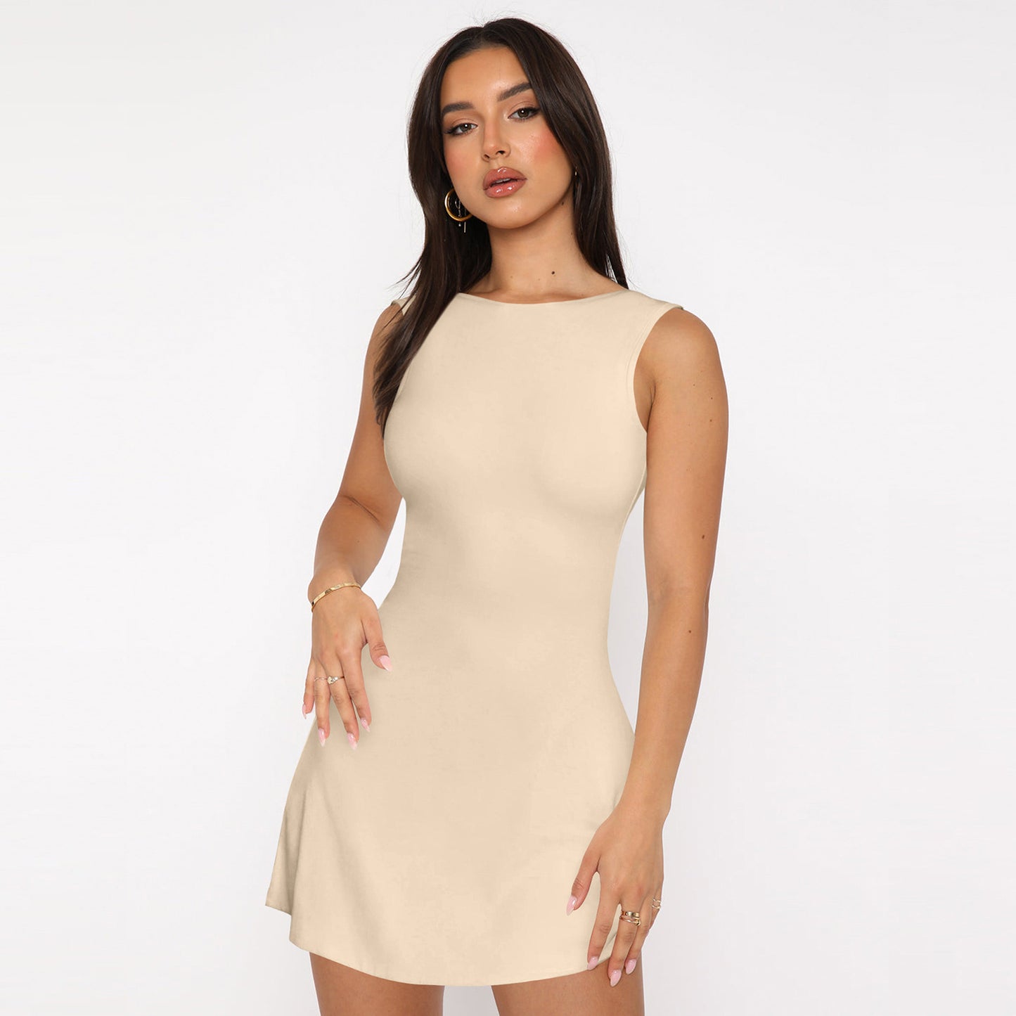 Women's Solid Color Hot Sleeveless High-grade Backless Dresses