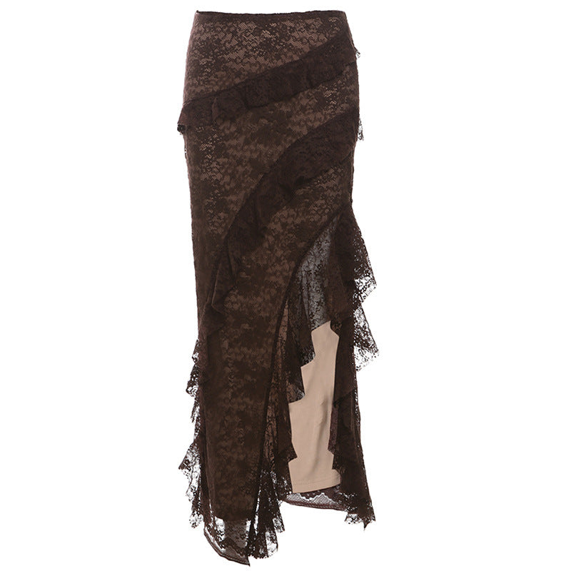 Women's Autumn High Waist Slim Lace Ruffled Skirts