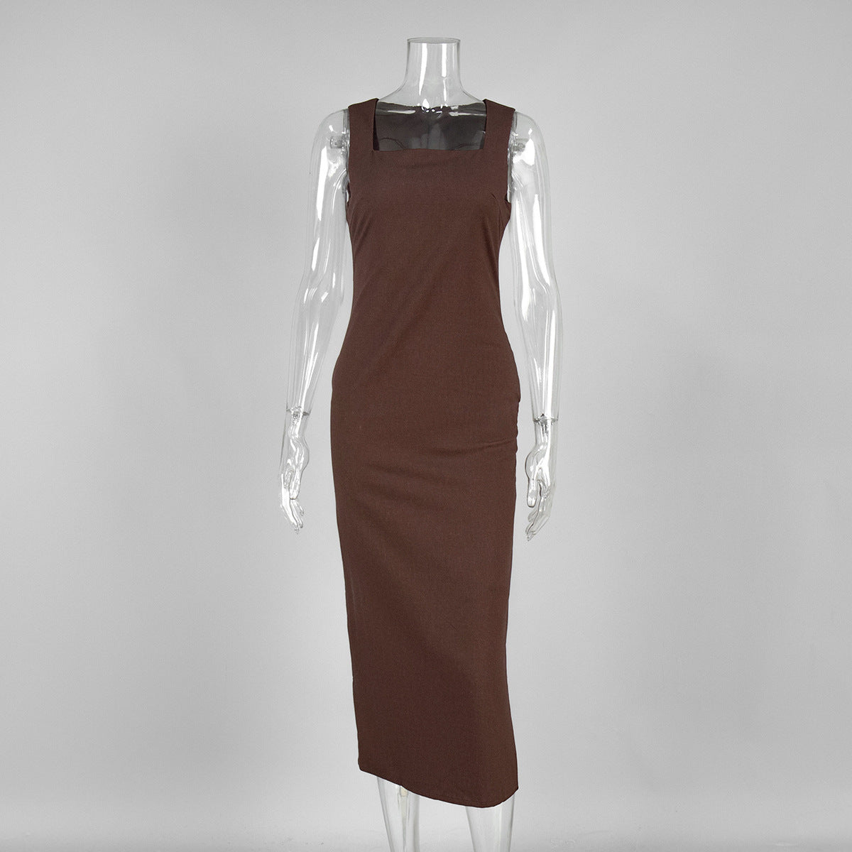 Simple Solid Color Square Collar Slip Dress Summer Dresses