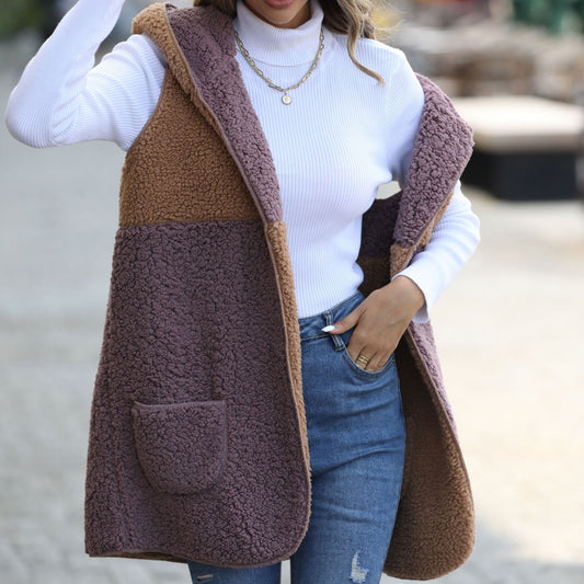 Women's Flash Autumn Veet Hooded Sleeveless Color Coats